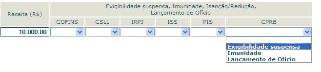 Se o usuário escolheu SIM, é calculado o valor da CPRB: 2% do total dos valores de receita bruta informados para as atividades do Anexo