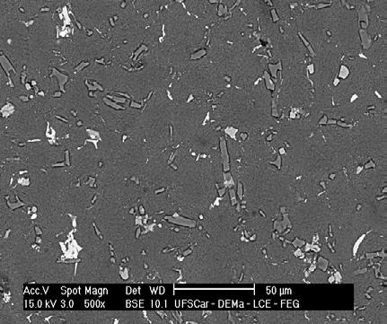 silício. Pode-se observar que o tamanho médio do silício foi reduzido de 30 µm (presente na amostra conformada por spray) para aproximadamente 8 µm após o forjamento.