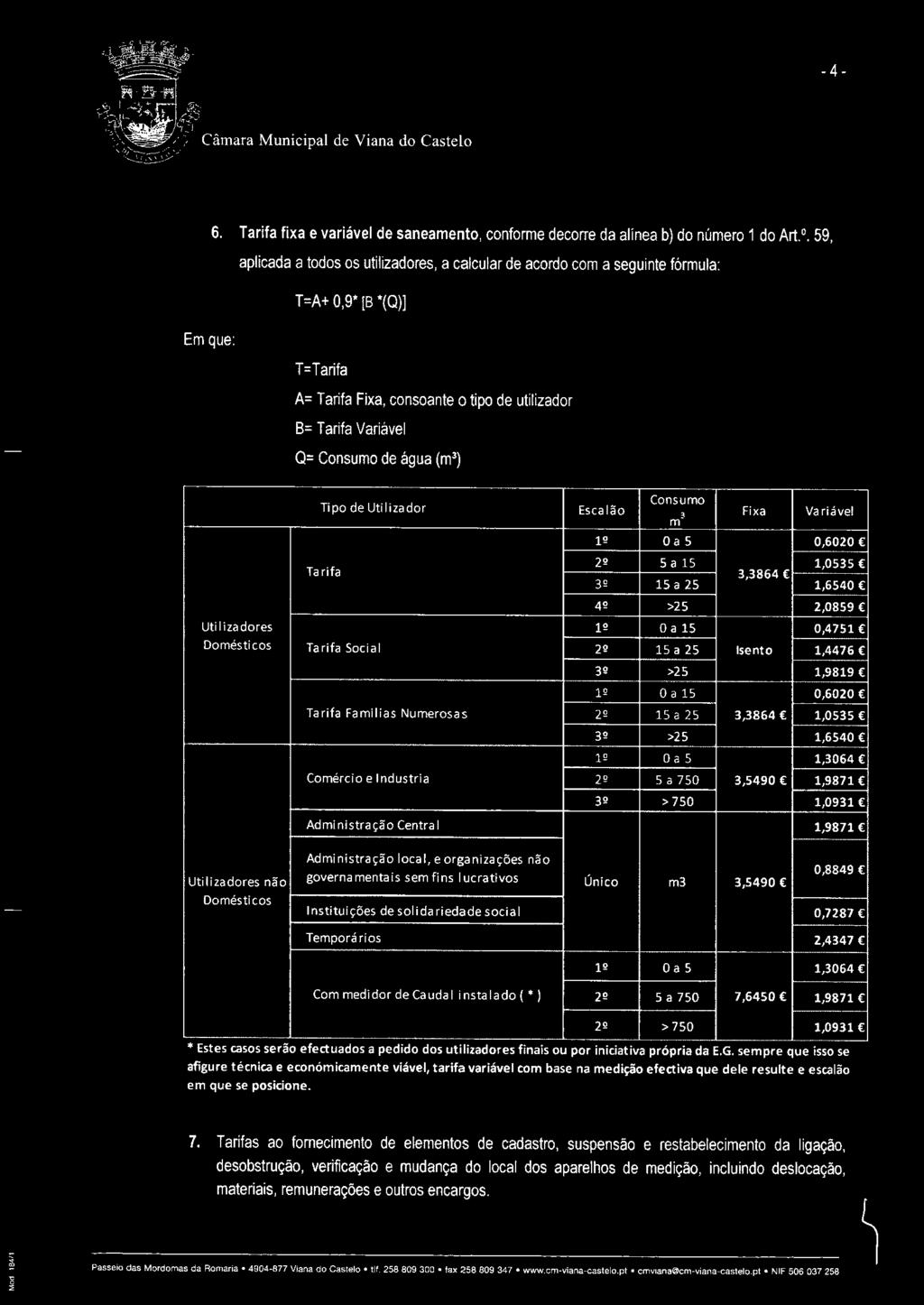 ! 5 a 750 3,5490 1,9871 >750 1,0931 Administração Central 1,9871 Utilizadores não Administração local, e organizações não governamentais sem fins lucrativos Instituições de solidariedade social Único