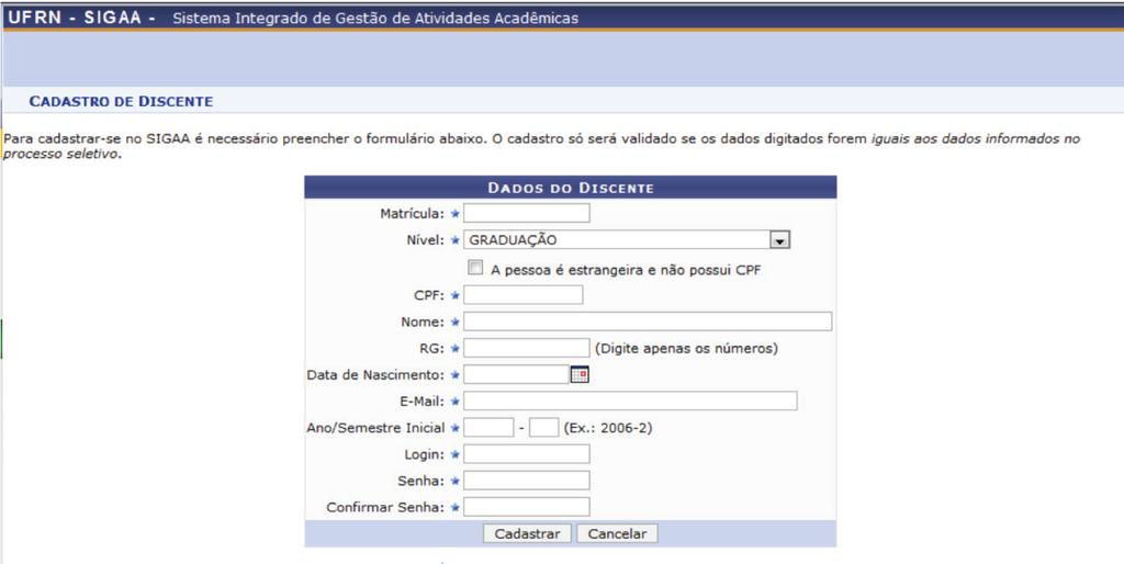 preencha os seguintes dados e clique em cadastrar:!