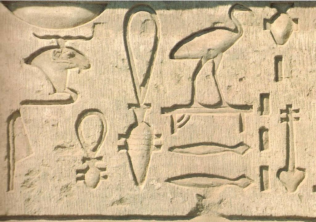 Escrita egípcia Os egípcios foram um dos primeiros povos a desenvolverem a escrita. São três as formas de escrita: Exemplo de Hieróglifos. 1.