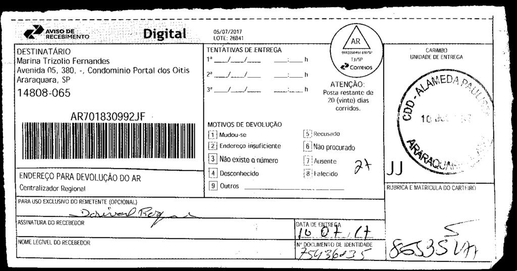 fls. 21 Este documento é cópia do original, assinado digitalmente por v-post.correios.com.br, liberado nos autos em 13/07/2017 às 15:20.