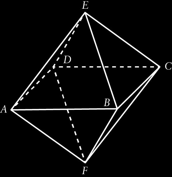 . Na figura está representado um octaedro regular [𝐴𝐵𝐶𝐴𝐴𝐴]. Apresenta os resultados das seguintes alíneas na forma de fração irredutível.