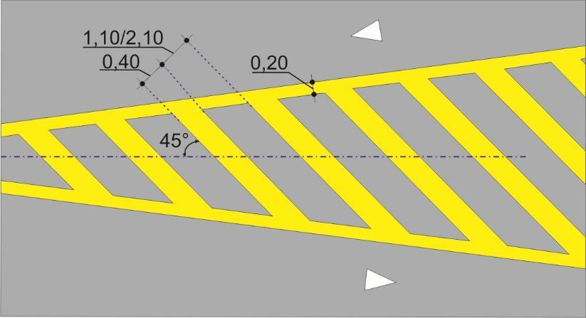 a) Separação de Fluxo Veicular A linha de canalização externa deve ter largura de