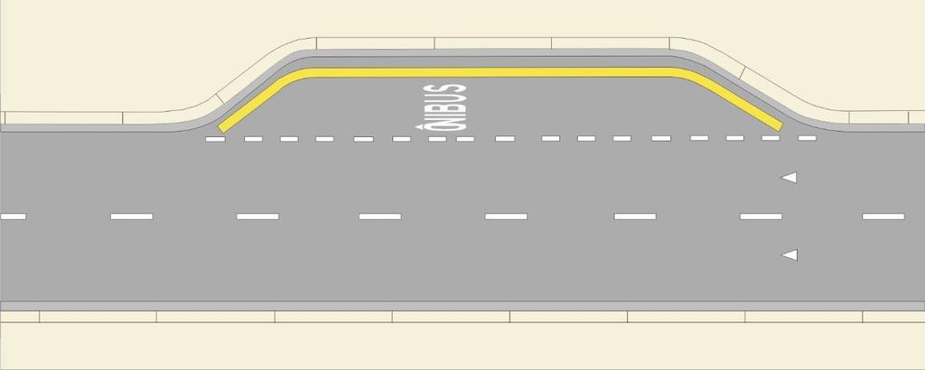 A linha indicadora de proibição de estacionamento amarela deve distar 0,30m da guia rebaixada utilizada para entrada e saída de veículos, recomendando-se 0,50m junto a pistas ou garagens estreitas,