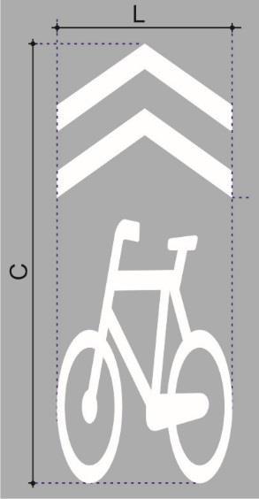 6.2.2 Símbolo Ciclorrota 6.2.2.1 Conceito Indica ao condutor de veículo automotor e ciclista a existência de rota de bicicleta. 6.2.2.2 Características Cor: branca Dimensões: Comprimento C e Largura L, conforme desenhos do Apêndice II.