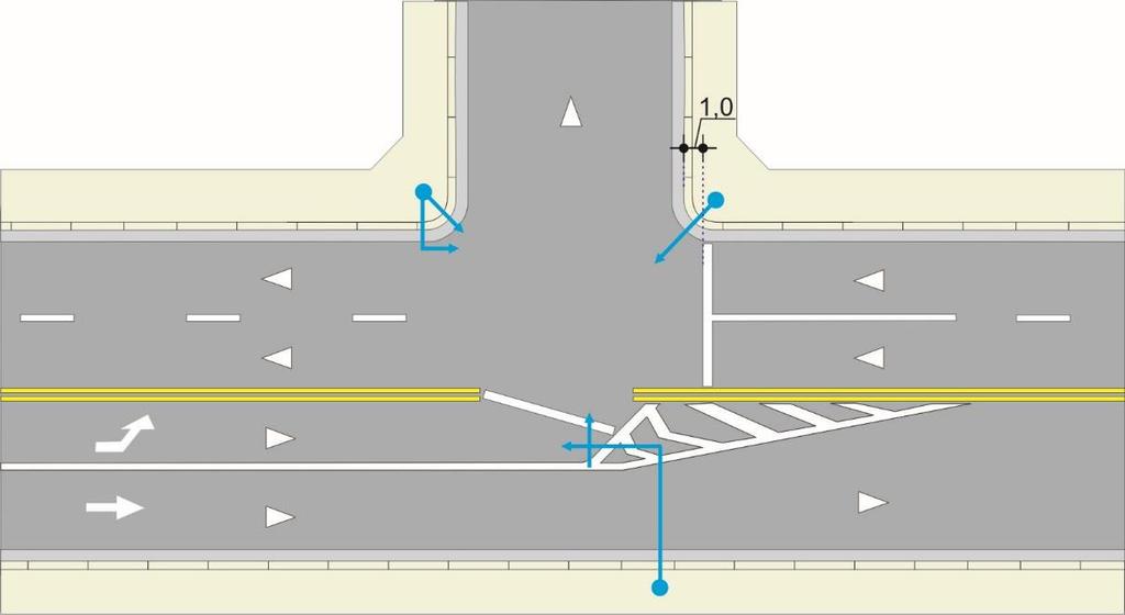 demarcada junto à linha divisória de fluxos opostos, locada