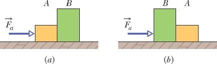 (b) Mostre que, se uma força de mesmo módulo F for aplicada ao menor dos blocos no sentido oposto, o módulo da força entre os blocos será de 2,1 N, que não é o mesmo valor calculado no item (a).