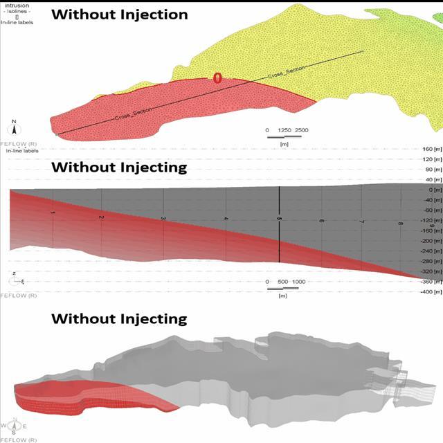 Modelo Querença-Silves: Efeito de diferentes cenários de injecção na Interface água salgada-água doce nas condições da seca 2004/05 Evolution of