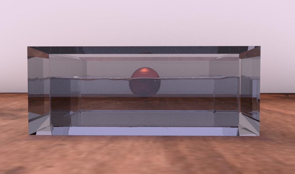 Este modelo apresenta o comportamento de uma esfera maciça ao ser colocada em queda livre numa cuba preenchida