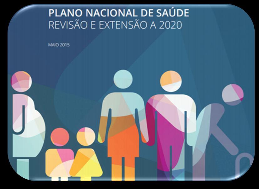 Políticas de Saúde Plano Nacional de Saúde Metas A. Reduzir a mortalidade prematura ( 70 anos), para um valor inferior a 20%; B. Aumentar a esperança de vida saudável aos 65 anos de idade em 30%; C.