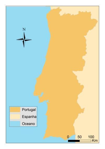 3.2 Caso de estudo O presente estudo foi conduzido para o território continental português (Figura 2) que tem a área total de 8,89 milhões de hectares. Figura 2 Área de estudo 3.