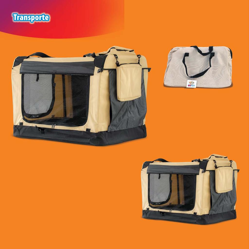 Acompanha: Sacola para transporte. Produto: Caixa para transporte de cães e gatos em lona, com bolsas acessórias e aberturas frontal e laterais. Dobrável.