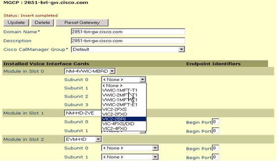 colocado em HWIC a bordo Slot2 do cartão-matriz. Introduza então o gateway. Isto dá quatro opções.