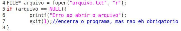 Checando se um arquivo foi aberto corretamente Quando a função fopen funciona corretamente, ela retorna um