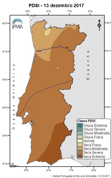 Seca meteorológica -PDSI Classes PDSI 30 Nov. 13 Dez. Chuva extrema 0.0 0.0 Chuva severa 0.0 0.0 Chuva moderada 0.0 0.0 Chuva fraca 0.