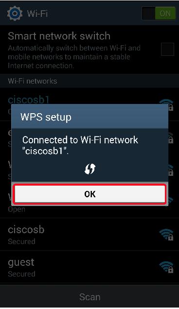 Você deve agora ter conectado seu dispositivo do cliente Wireless à rede usando seu PIN WPS. Conecte usando o PIN WPS do roteador Etapa1.