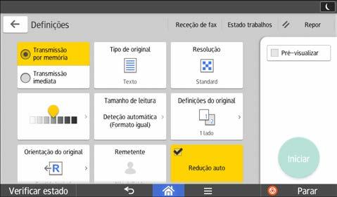 Pode selecionar um tipo de original que seja adequado aos originais. 3 4 5 6 Prima para selecionar a resolução de acordo com o tamanho do texto do original.