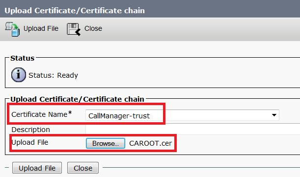 o certificado de raiz de CA, início de uma sessão ao > gerenciamento de certificado do > segurança Admin do OS > ao