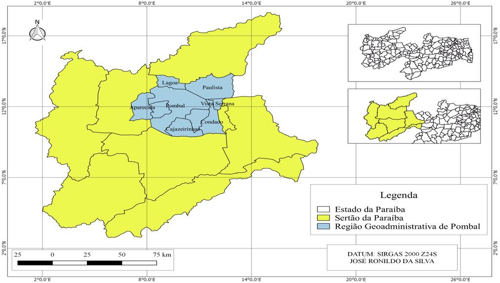 A região geoadministrativa de Pombal está inserida em pleno alto sertão paraibano, localidade conhecida por forte discrepância pluviométrica em razão das suas características regionais (IBGE, 207).