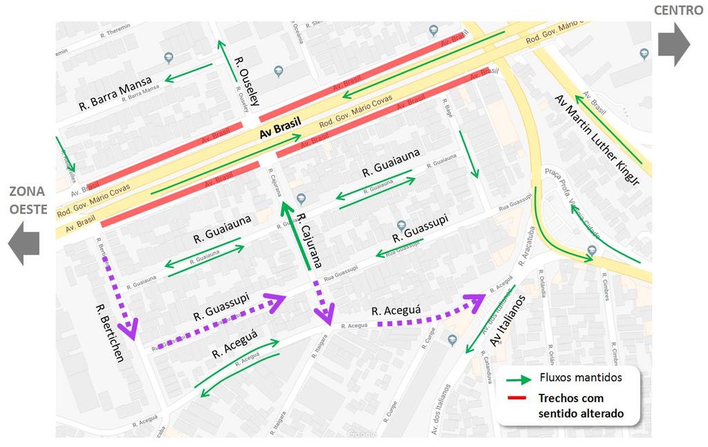 VIAS COM SENTIDO ALTERADO Para minimizar os transtornos e viabilizar os desvios, algumas vias terão sua circulação alterada, da seguinte forma: Rua Bertichen terá trecho com sentido invertido