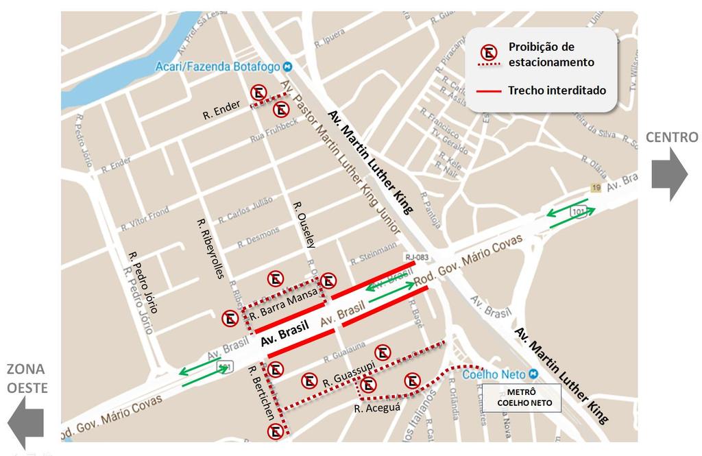 PROIBIÇÃO DE ESTACIONAMENTO Para viabilizar os desvios e manter a fluidez na região, os motoristas devem ficar atentos às proibições de estacionamento nas vias da região,