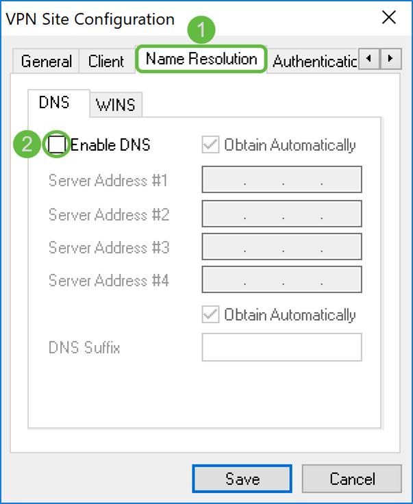 Etapa 2. Verifique a caixa de seleção das VITÓRIAS da possibilidade se você quer permitir o server de nome de Internet de Windows (VITÓRIAS).