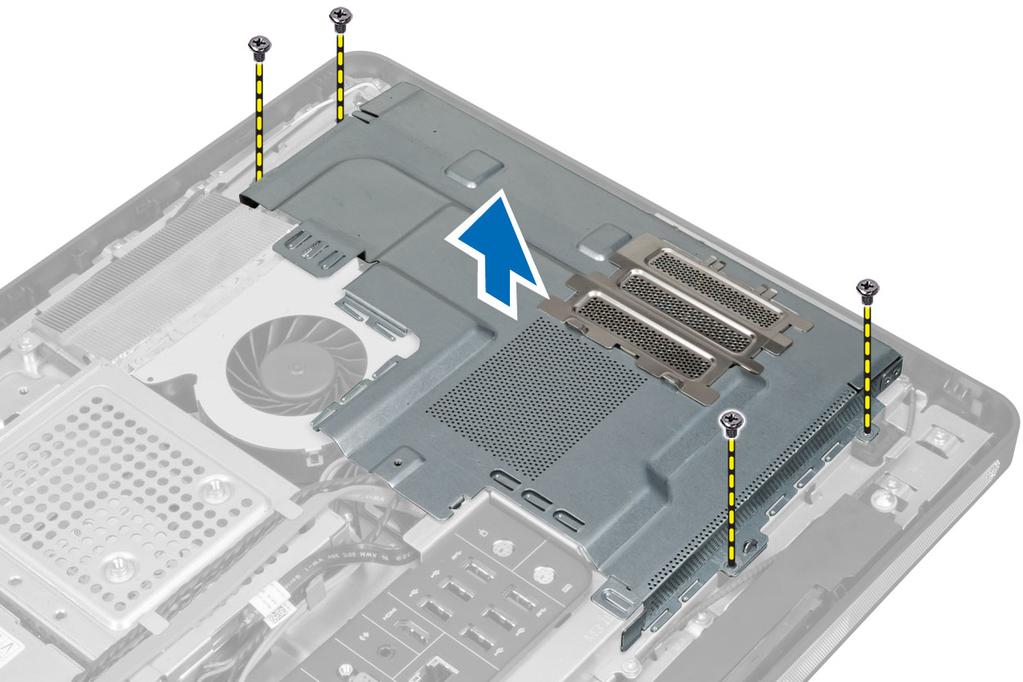 Como instalar a blindagem da placa de sistema 1. Alinhe e posicione a blindagem da placa de sistema na traseira do computador. 2.