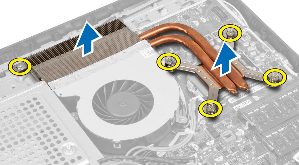 Como instalar o conjunto dissipador de calor 1. Alinhe e posicione o conjunto dissipador de calor no computador. 2. Aperte os parafusos para fixar o conjunto do dissipador de calor ao chassi. 3.