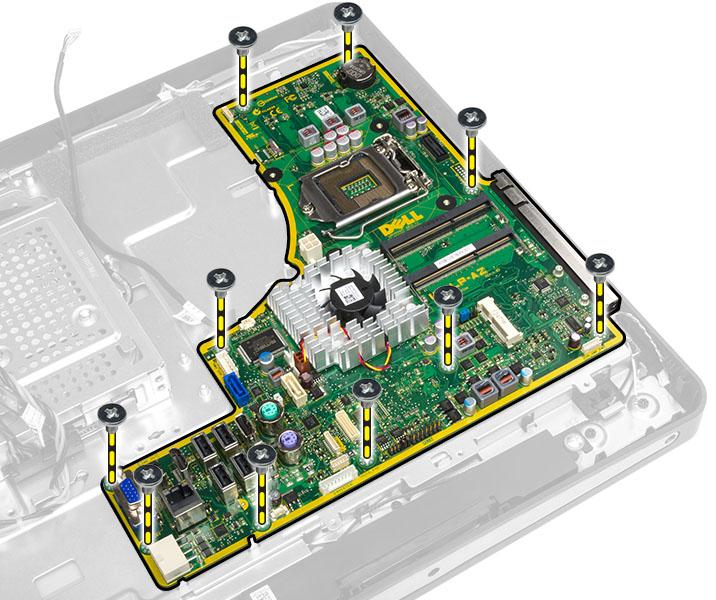 Como remover a placa de sistema 1. Siga os procedimentos descritos em Antes de trabalhar na parte interna do computador. 2.