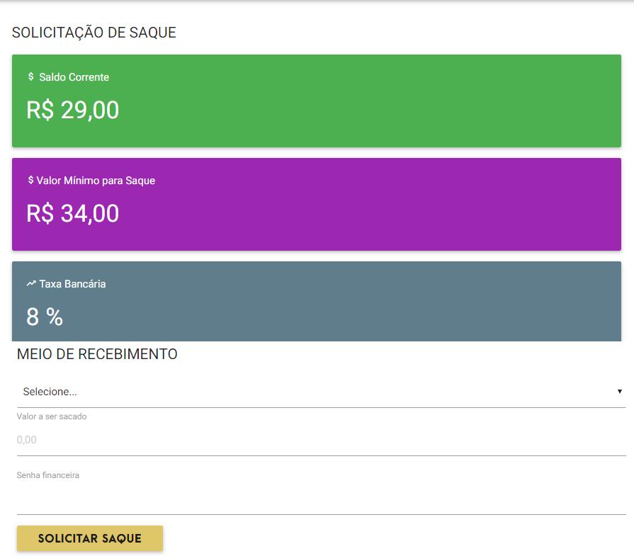 7 EFETUAR SAQUE NA PLATAFORMA Sempre antes de solicitar saque no seu escritório virtual é importante seguir os passos abaixo. 1.