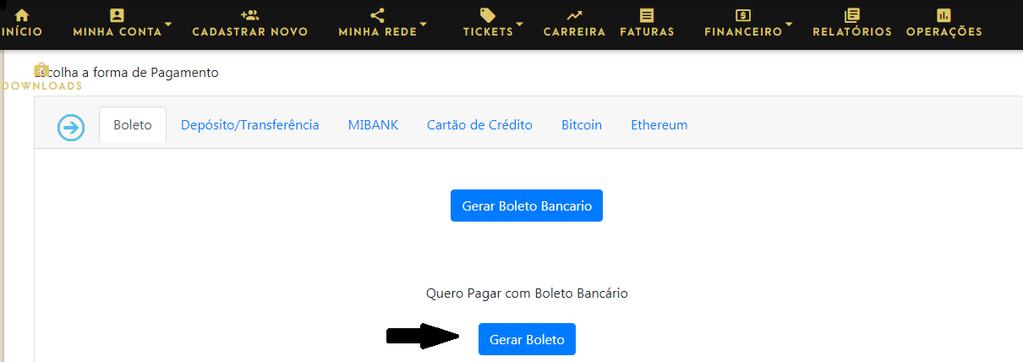 (Boleto, Depósito/transferência, Mibank e outros.