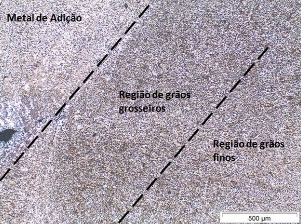 Figura 5: Metalografia da junta soldada com energia de soldagem de 109,38 kj/cm.