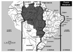 Exercícios de Fusos Horários do Brasil Analise o mapa de fusos horários do Brasil a seguir. (Disponível em: <www.dc318.4shared.com>. Acesso em: 12 set. 2014.