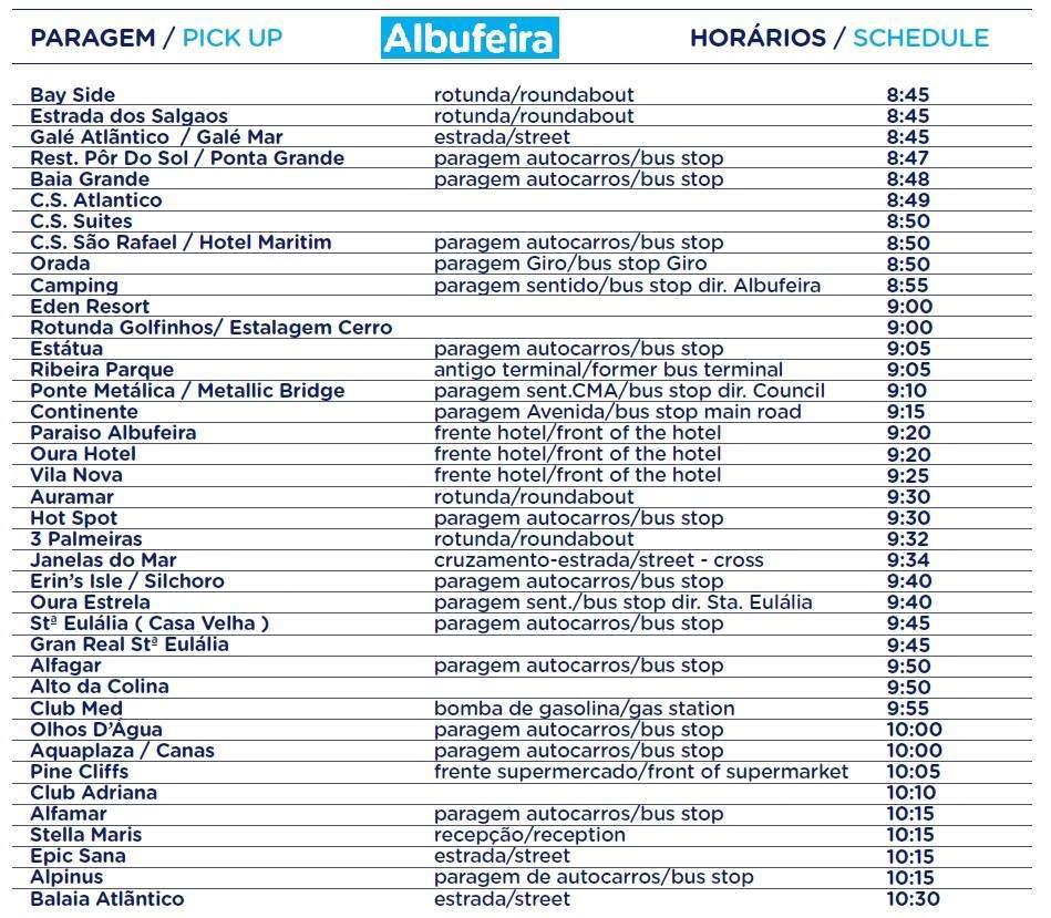 AUTOCARRO Pickup e Horário: * Todos os preços são individuais (Adulto/ Criança/ Sénior) e são de ida e volta * Infantils menos que 1m de altura é