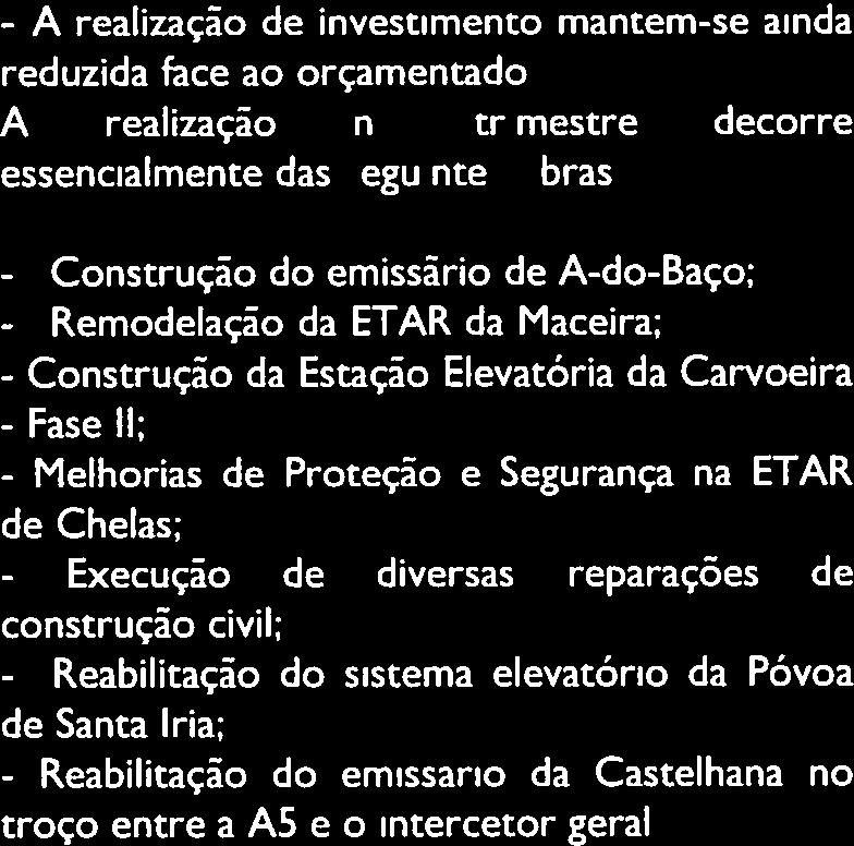 769 2 \ÁGUASO TEJO ATLÃNTICO 4. INVESTIMENTOS 1.0 Trimestre 2018 Investimento T Valor Trimestre Acumulado 2T 30T 40T 2018 Per.homól. Orçam.