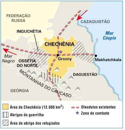 Chechênia Conflito europeu Ligado ao desmantelamento da URSS; Maioria muçulmana reivindica