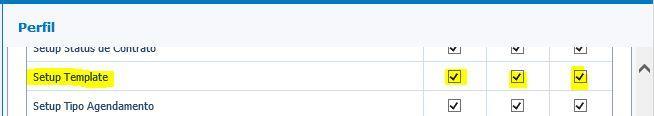 6. Permissões de Leitura, Escrita e Remoção para Setup Template Foi criado o parâmetro Setup Template, na tela de perfis, conforme abaixo: 1) Parametrizar em Segurança/Perfil de Usuário Figura (1)