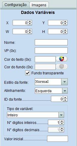 AGT IHM DESIGNER (2.8.3) Rev 2 18 3.7 Dados Variáveis Permite adicionar uma área onde será exibido o conteúdo do VP atribuído. Os parâmetros são os seguintes: Nome: Nome do componente.