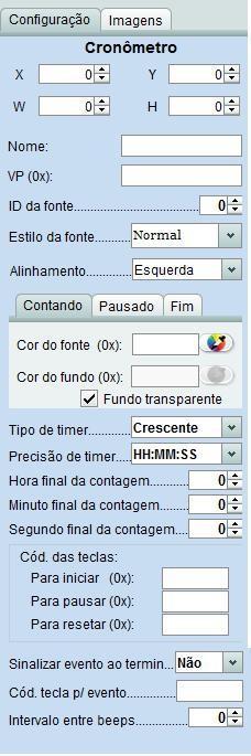 AGT IHM DESIGNER (2.8.3) Rev 2 20 3.8 Cronômetro Esse componente permite adicionar um contador de tempo variável. É permitido utilizar até 3 componentes de Cronômetros em uma mesma tela.