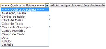 Moodle: possibilidades e criatividade na minha sala de aula Ao clicar no campo onde está escrito Quebra de página, serão exibidas as opções (figura 6): Figura 6 - Opções de questões Para inserir uma