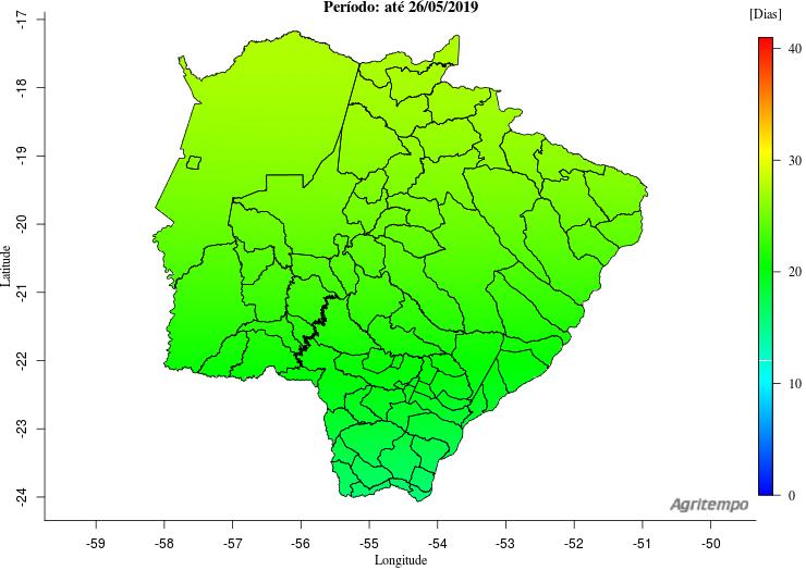 Estiagem Agrícola Na Figura 2, de acordo com o modelo Agritempo (Sistema de Monitoramento Agro Meteorológico), considerando até a data de 26/05/19, as áreas com coloração verde se