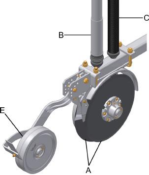 TSM 23 Compactador/ Limitador de Profundidade - Trigo A regulagem da profundidade do sulco é realizada através da posição do parafuso regulador (A) (fig. 05).