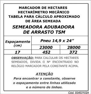 44 TSM HECTARÍMETRO (OPCIONAL) Conjunto formado por um relógio contador de batidas e componentes que fazem parte do mesmo.