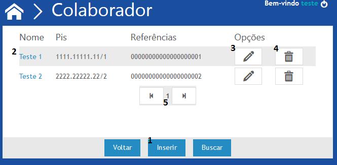 5. MENU COLABORADOR A tela configuração de colaboradores permite a inclusão, exclusão, a alteração e a leitura dos dados dos empregados.