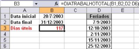 Onde: Data_inicial: é a data a partir da qual será contado o número de dias úteis.