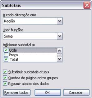 7. Deixe marcada a caixa Resumir abaixo dos dados para que as linhas de subtotais fiquem abaixo dos registros, e não acima.