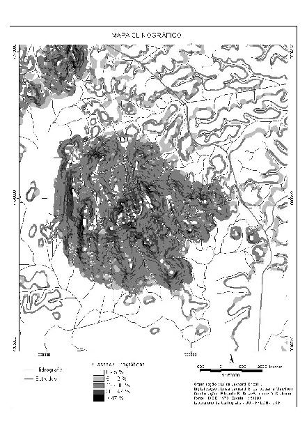 Figura 3- Mapa Clinográfico mostrando as diferenças de