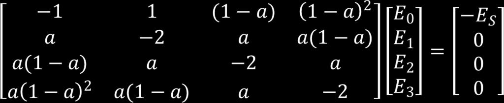 teste a=.8 Es=5 A=np.array([[-1,1,(1-a),(1-a)**2],\ [a,-2,a,a*(1-a)],\ [a*(1-a),a,-2,a],\ [a*(1-a)**2,a*(1-a),a,-2]]) b=np.array([-es,,,]) #not float! x=gausselim(a,b) print('x=,x) >>x= [1497.5 864.
