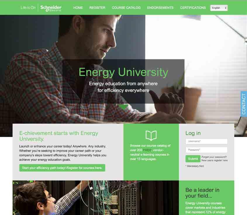 Energy University Formação e-learning A Energy University é um programa educativo online e gratuito que oferece mais de 200 cursos no domínio dos conhecimentos sobre a sustentabilidade e a eficiência